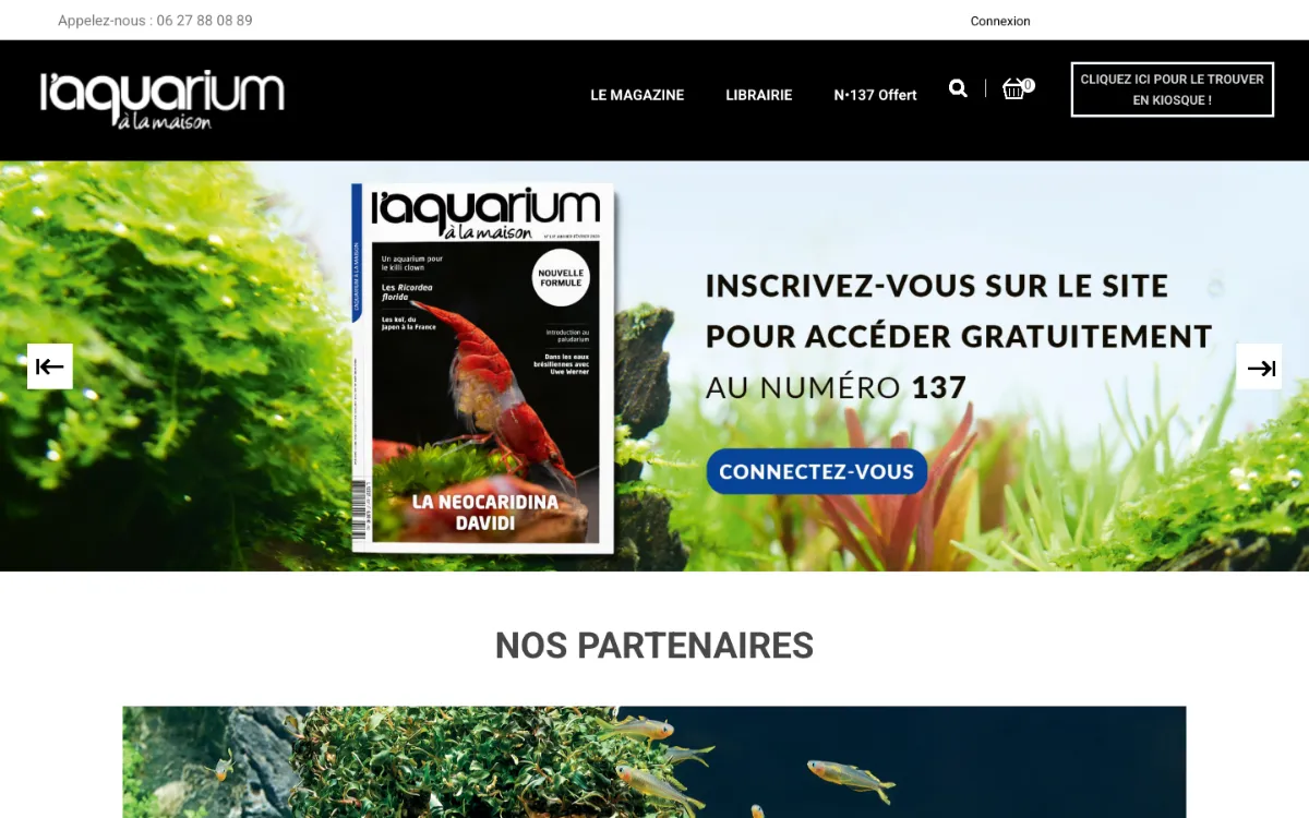 Page d’accueil du magazine et de la boutique PrestaShop L’Aquarium à la maison