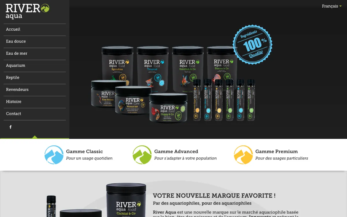 Page d’accueil du site PrestaShop River Aqua