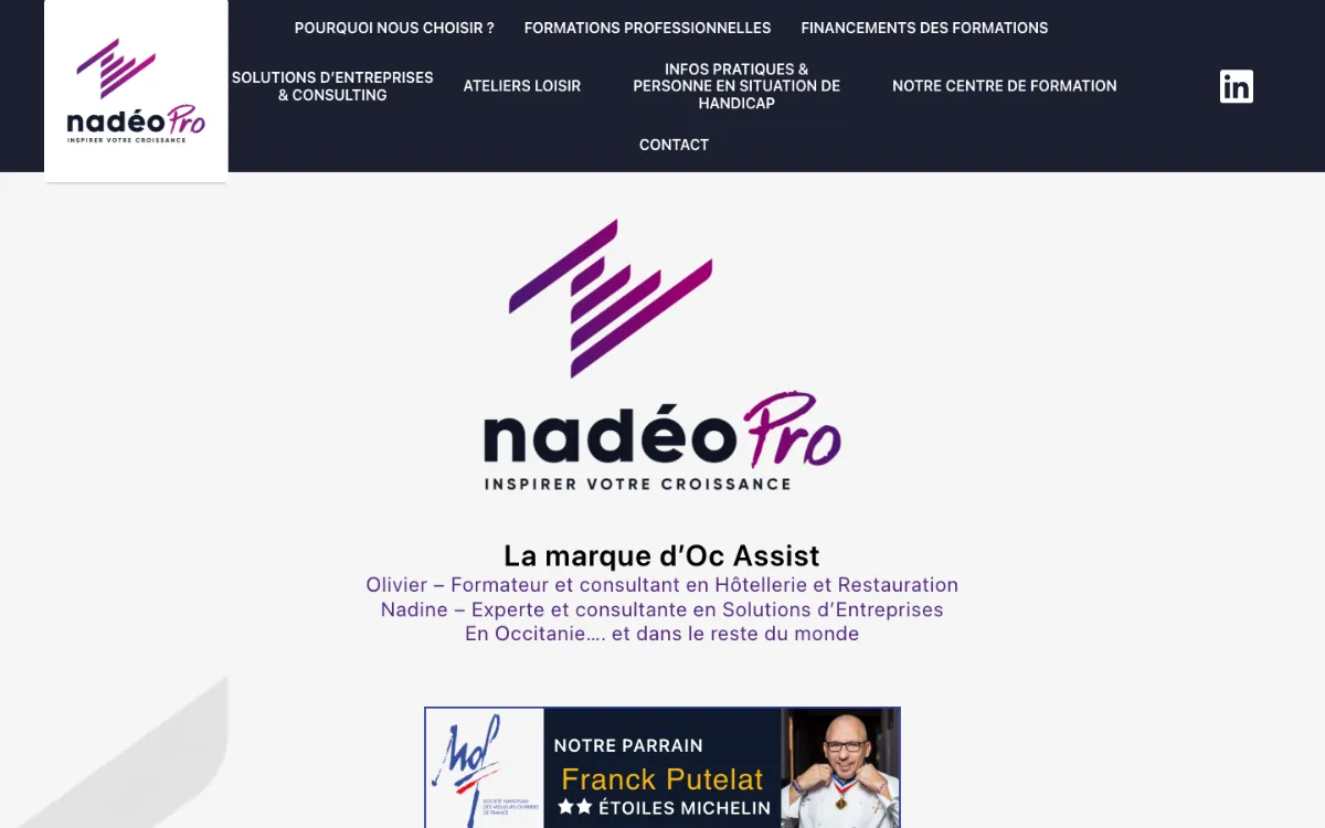 Page d’accueil du site WordPress de NadéoPro