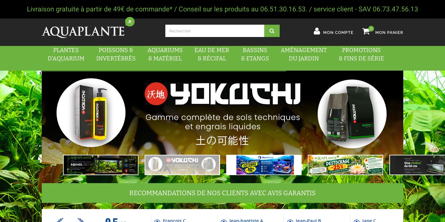 Page d’accueil de la boutique PrestaShop aquaplante.fr
