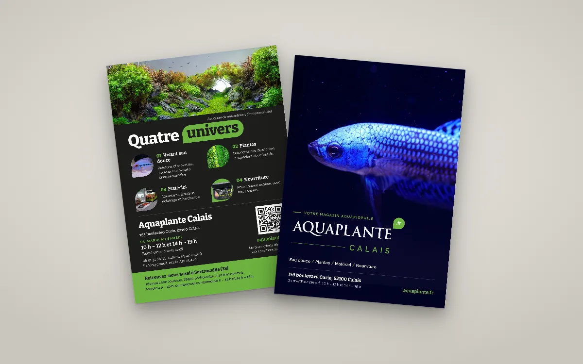 Flyer A5 recto verso conçu pour le magasin Aquaplante de Calais