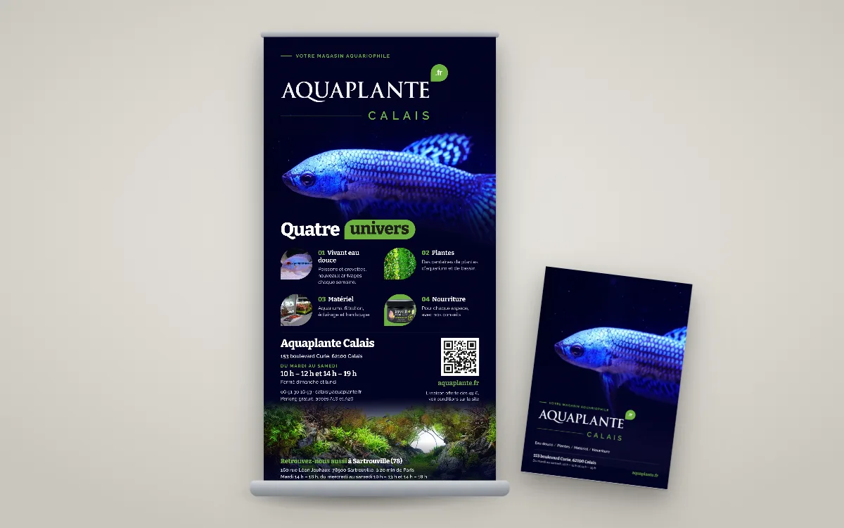 Kakemono 100 × 200 cm conçu pour le magasin Aquaplante de Calais